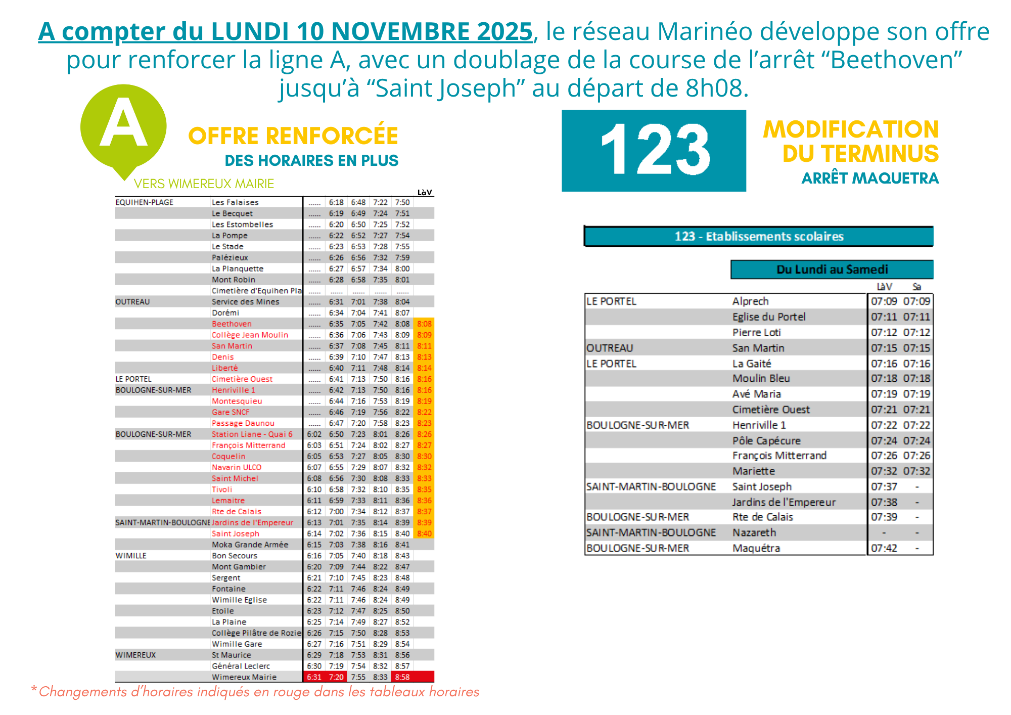 Flyer A5- Optimisation Lignes A et 123 - 10 novembre 2025.
